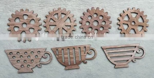 New premium all kinds of laser cut creative gear teacup pattern wood drink mat wooden coaster holder for coffee shop home decor