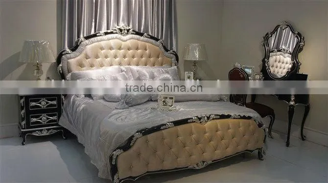 Fashion luxury simple design bedroom set,bed,sidetable,dresser&mirror, hand made and can be customized--BG90439 MOQ:1 SET