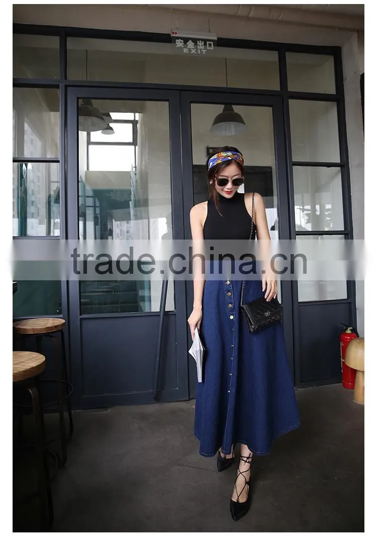 2017 new fashion ladies long denim skirts long jeans skirts