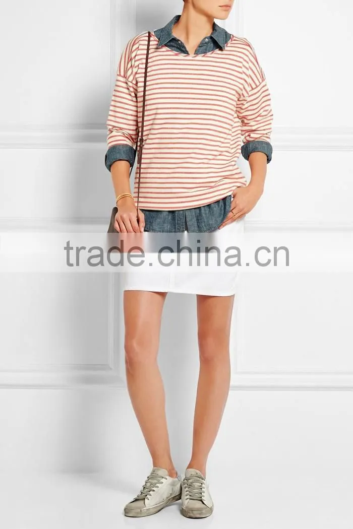 Ladies long sleeve wholesale striped t-shirt