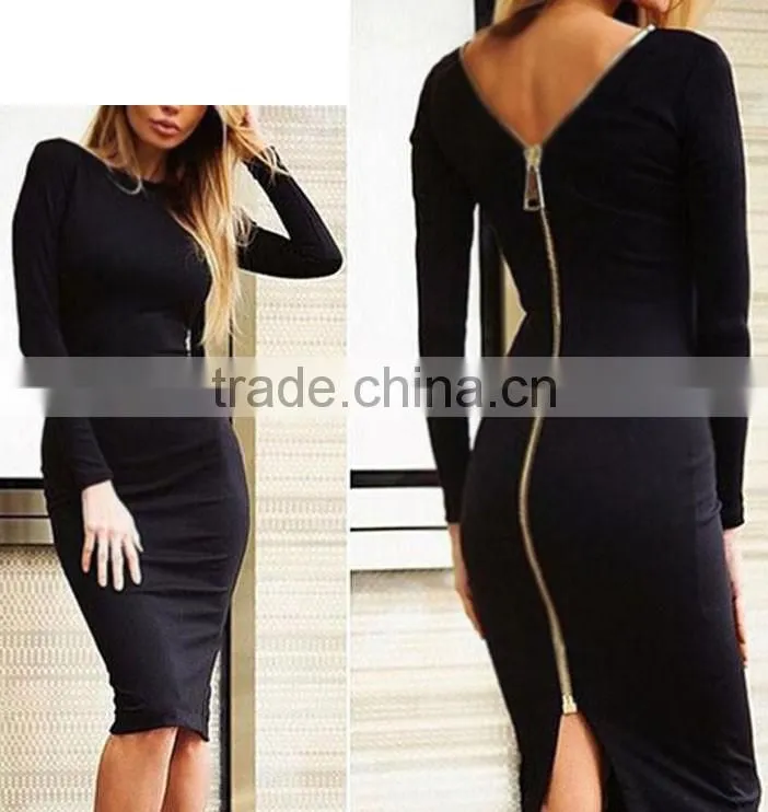 2017slim back Zipper sexy pencil tight long sleeve club dress for lady