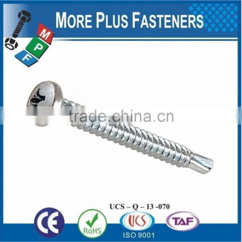 Made in Taiwan Self Tapping Self Drilling Screw with Raised Head Philips DIN 7504N Steel Case Hardened White Zinc Plated