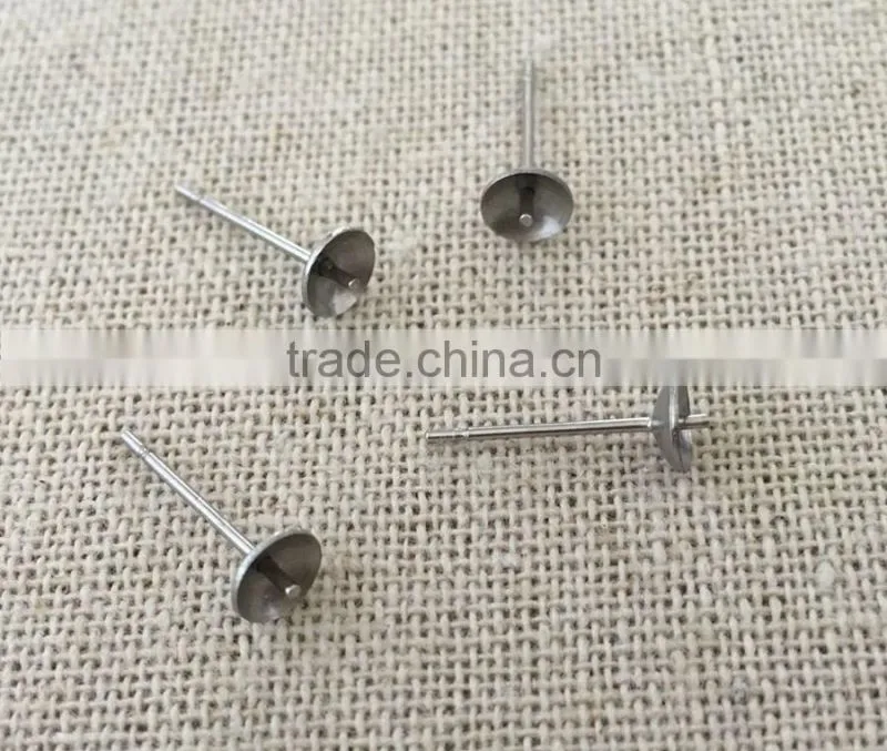 Stainless steel Handmade Stud Earrings Accessory Earrings Jewelry Making Findings Cross Bowl-Shaped Post for Ball Stud Earring