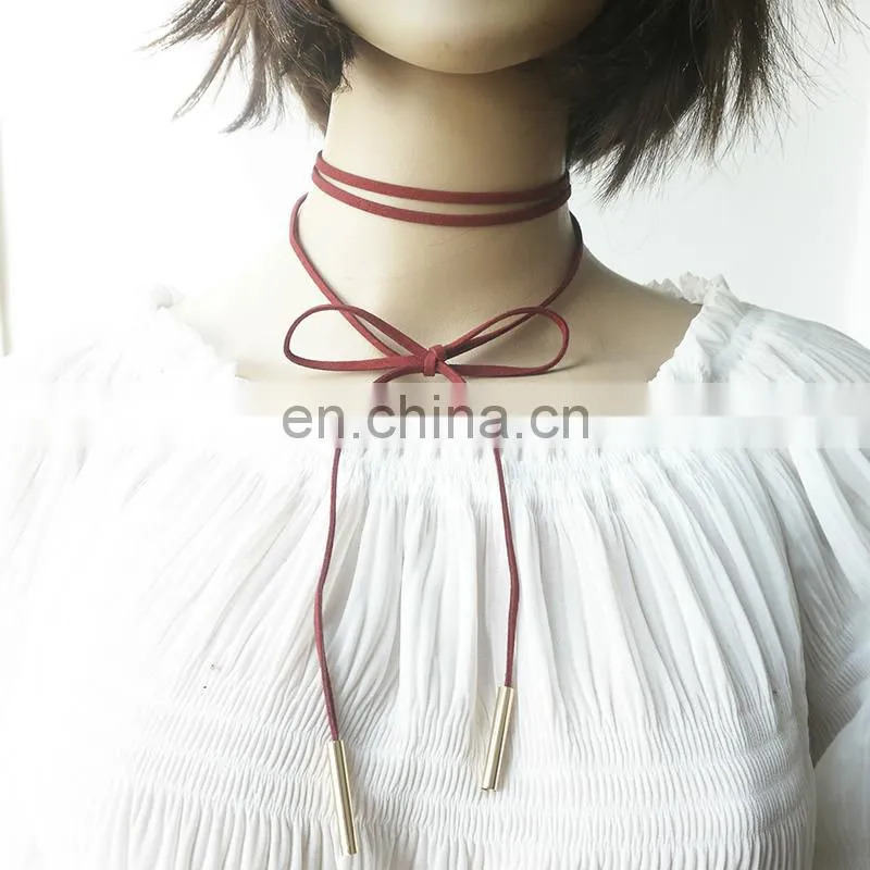 Fashion chocker long Suede Fabric necklaces choker necklace with metal
