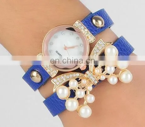 European fashion ladies bracelet watch bowknot retro winding watch butterfly pearl bracelet watches