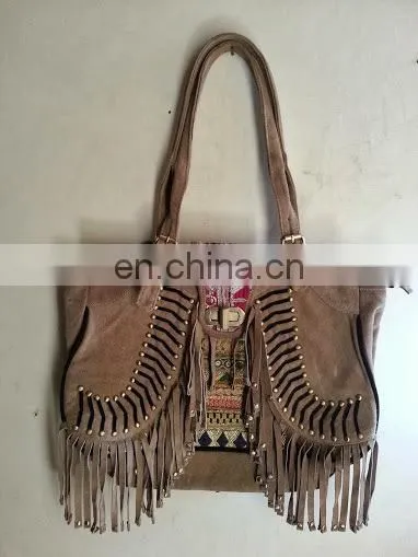 Banjara Cross Body Afghani work Messenger Bag with suede and fringes Vintage India handicraft