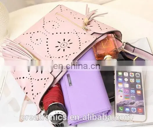 CR on time delivery guaranteed handbags latest model with tassels long strap shoulder bag beautiful pink color hollow bag