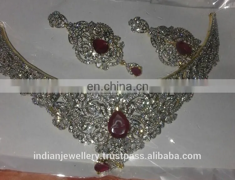 CZ jewelry necklace manufacturer,cubic zirconia necklace jewellery exporter