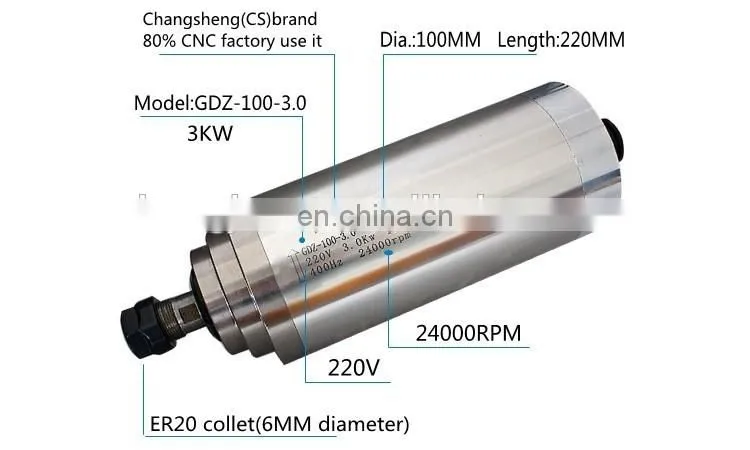 4 bearing water cooled 3KW spindle motor 220V 100MM diameter 4 pcs bearing ER20 GDZ-100-3.0