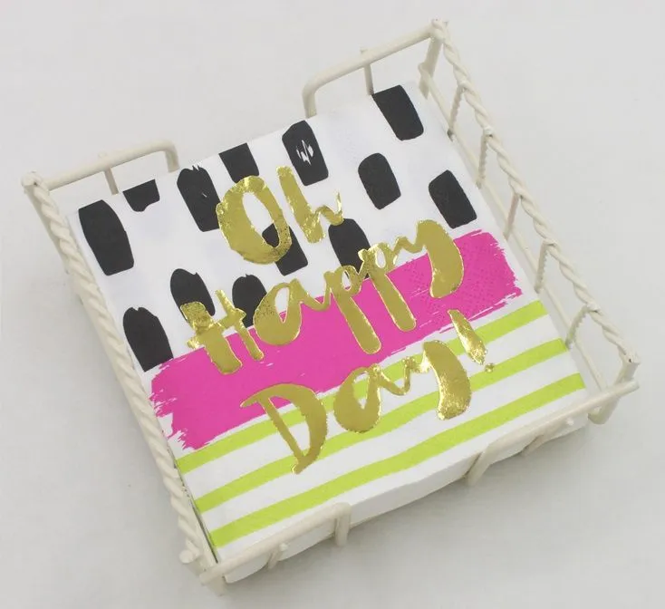 RainLoong-3Plys-20ct-Foil-Gold-Beverage-Napkin-Oh-Happy-Day-Tissue-Paper-Napkins-Serviettes-For