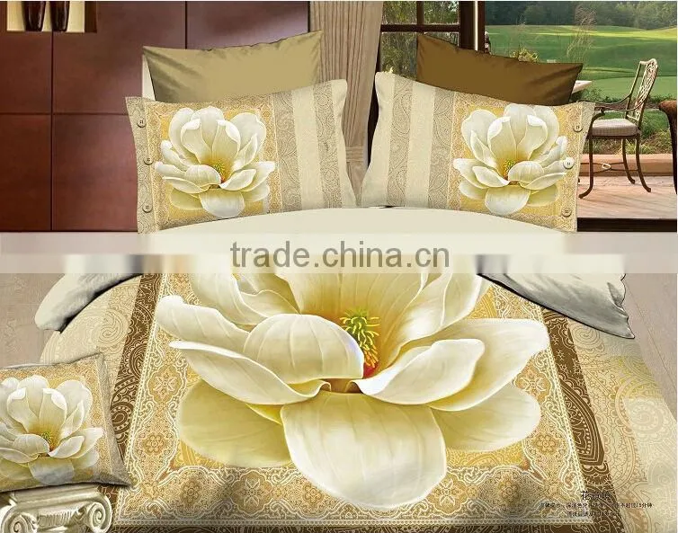 Elegant 3D Beige Floral Print Cotton Bed Room Set