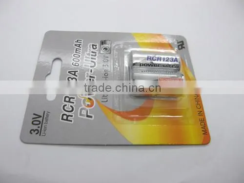 Rechargeable Li-ion 3V RCR123A 600mAh battery