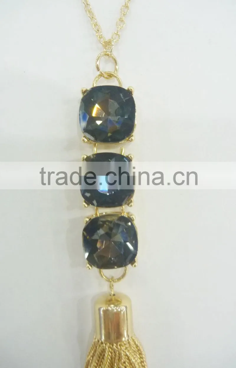 FASHION BIG GLASS STONE CHAIN TASSEL NECKLACE