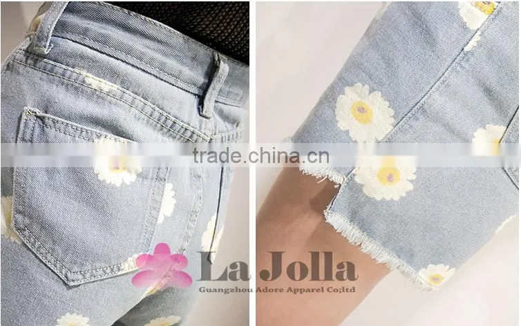 2016 Summer Ladies Short Trousers New Fashion Printing Jeans 242J