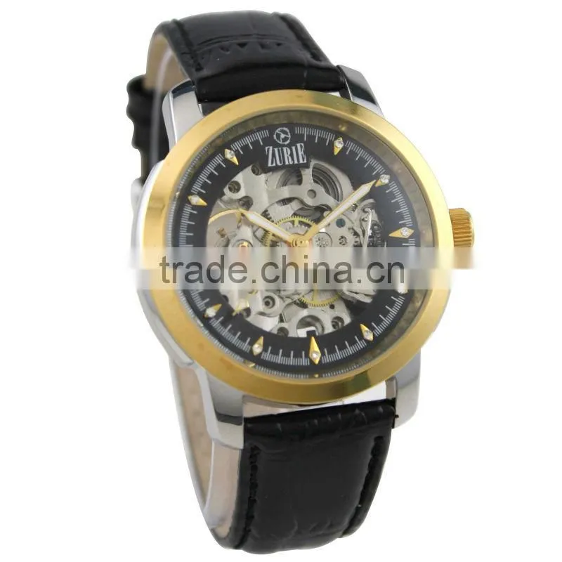 Z4015 Classic fashion style skeleton 3 atm Automatic movt 316L skeleton stainless steel case back watch