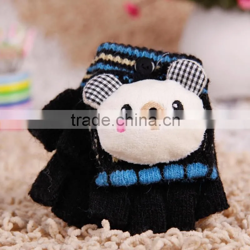 Children Half Finger lovely Knitted gloves, Flip warm gloves