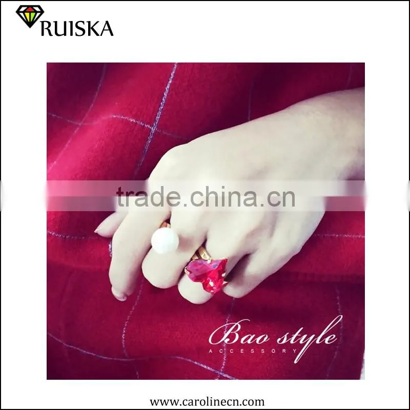 2015 New Design Gold Plated Pearl Heart Ring