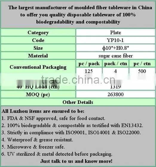 Biodegradable Bagasse Tableware With compartment