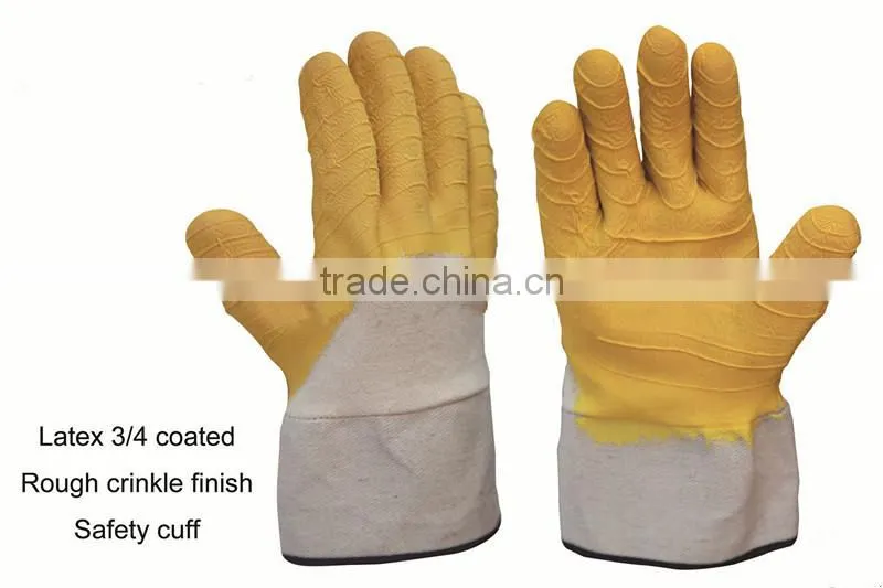 CE certification Heavy Duty Jersey Liner wrinkle Latex 3/4 Coated rubber Safety Cuff Work Glove for industry