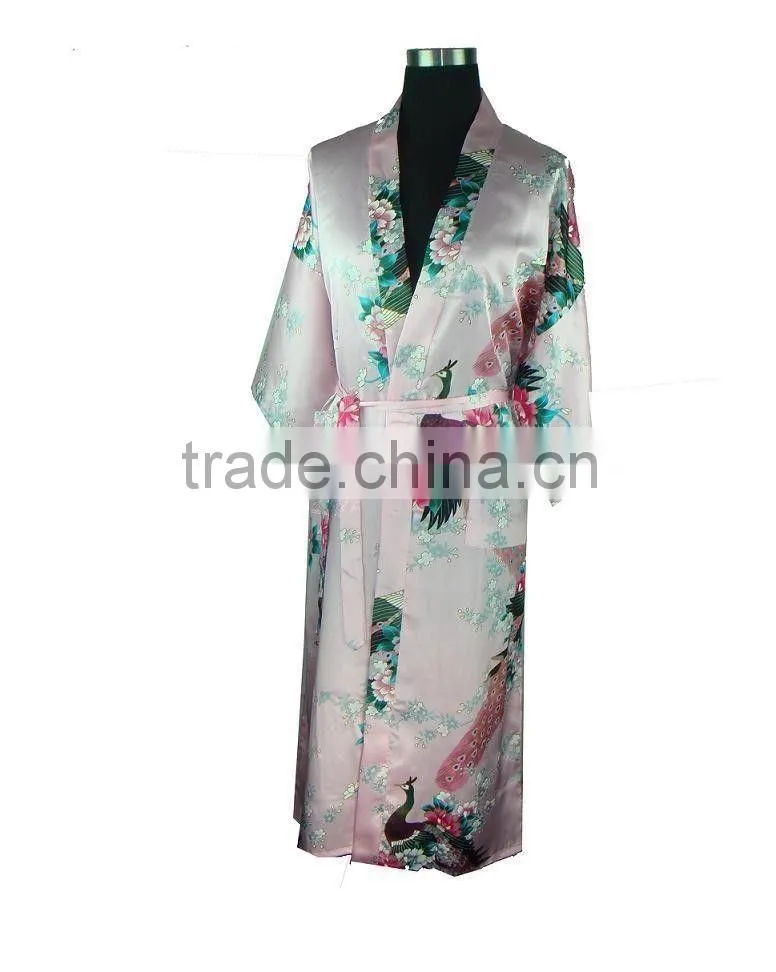 10 Colors Women Peacock Kimono Robe Silk Pajamas Girl Sleepwear Summer Yukata with Belt China Factory Direct Supply offer OEM