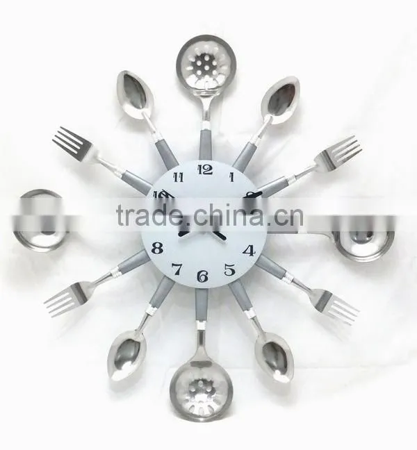 Colorful Kitchen Wall clock with Knife , fork and Spoon hands