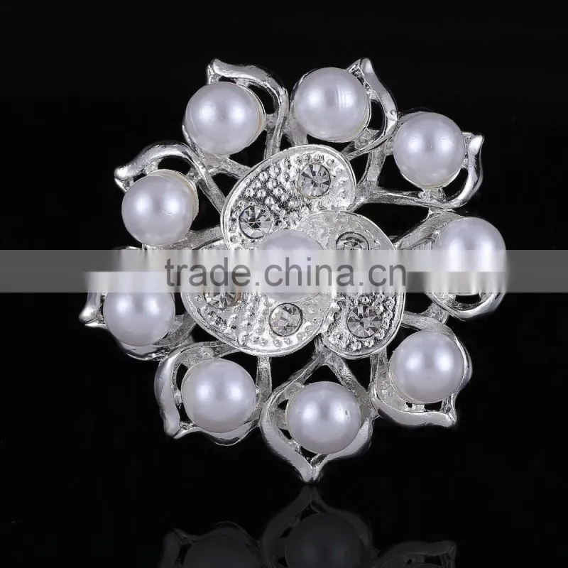 Round Pearls Rhinestone Buckle Pins,Wedding Bridal Brooch For Dress