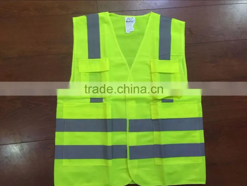 Polyester Material Visibility Security Safety Vest Jacket Reflective Strips Orange Yellow Work Wear Uniforms Clothing