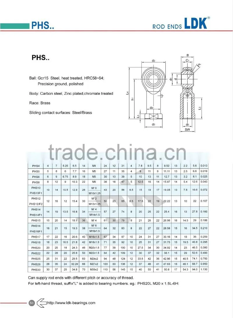 Custom made PHS,POS series high precision rod end bearings