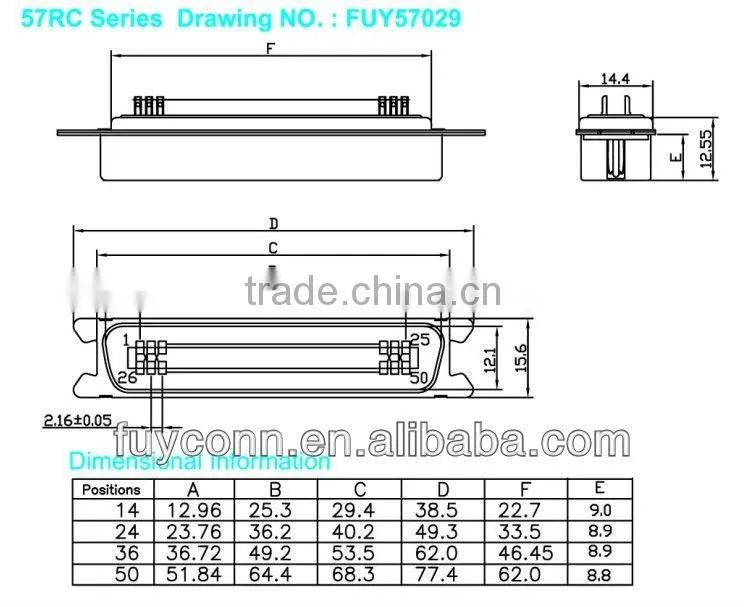 Male DDK Ribbon Centronics Solder Cup Contact Hard Connection Header connector