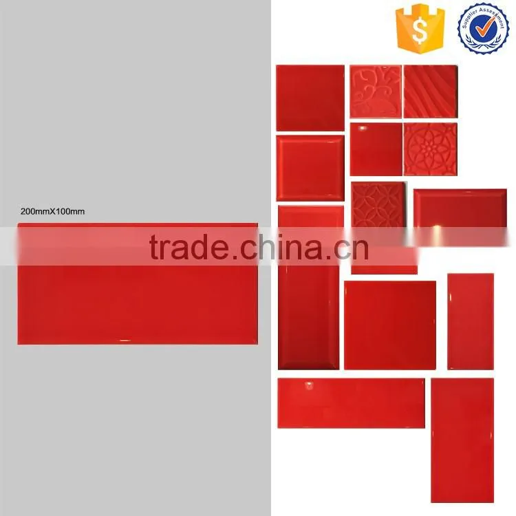 10x20 indoor wall tile, red interior tiles, pure color glossy glazed tile cheap