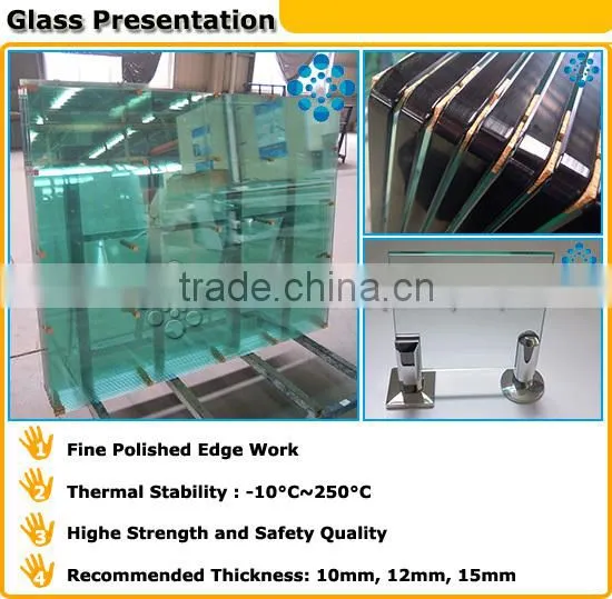 10mm and 12mm clear semi-frameless glass for pool fencing