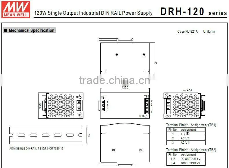 Meanwell DRH-120-24 120W 24V three phase din rail power supply