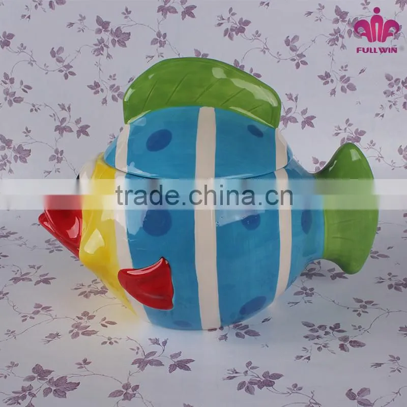 Promotional ceramic storage jar canister with fish shape