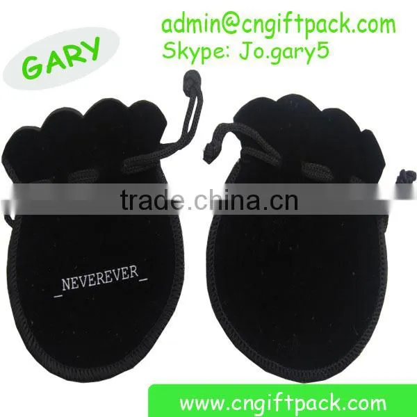 Black 15cmx20cm Custom Velvet Drawstring Pouch Bag
