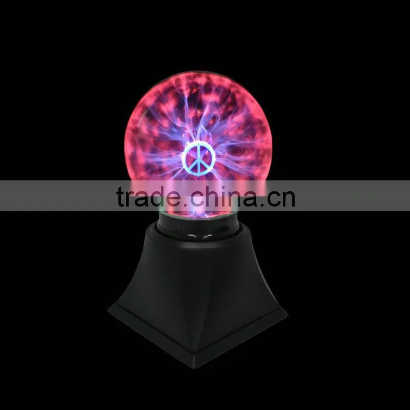 2014 hot sell 5 inch plasma ball with peace symbol touch magic decoration lamp