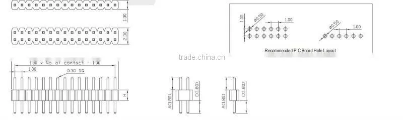 Pitch 1.00mm single/dual row straight DIP/SMT type pin header