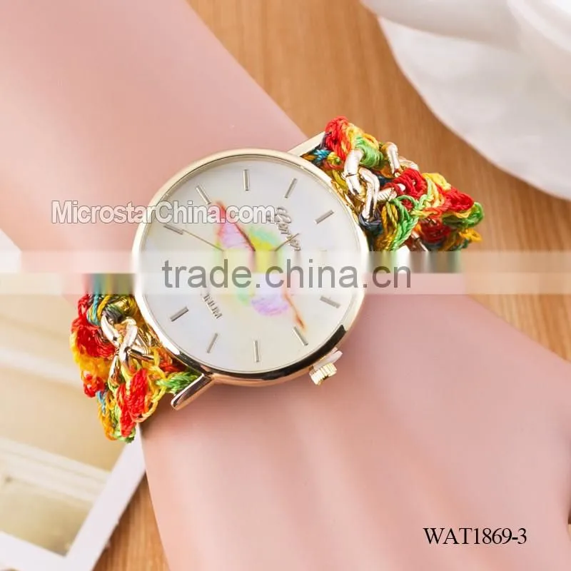 Women New Classic Geneva Ethnic Braided Analog Quartz Chain lips watch strap