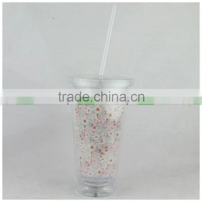 Double Walled Plastic Flashing Shot Cup with Lid Straw