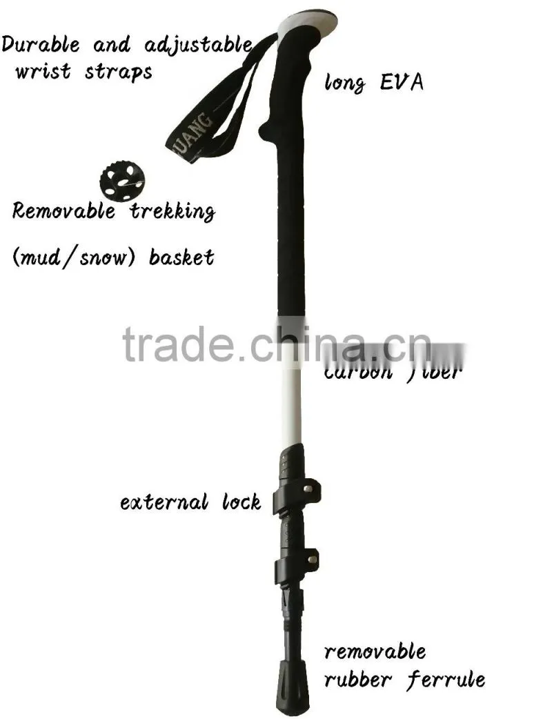 xia guang three sections carbon fiber long EVA white telescopic trekking pole nordic walking stick