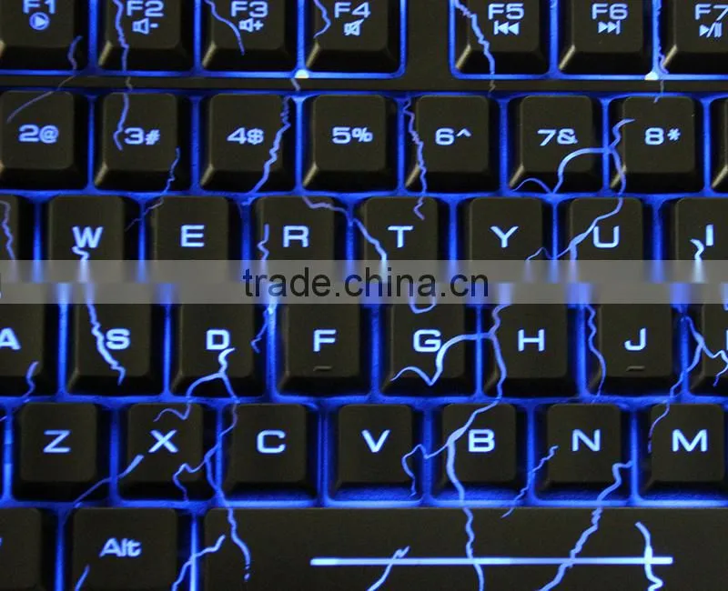 USB Wired Blue LED Backlit computer Keyboard with Cool Crack parttern
