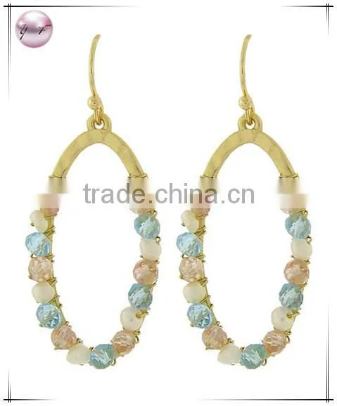 Rhodiumized Blue Glass Crystal & Cream Synthetic Pearl Fish Hook Oval Dangle Earring Set