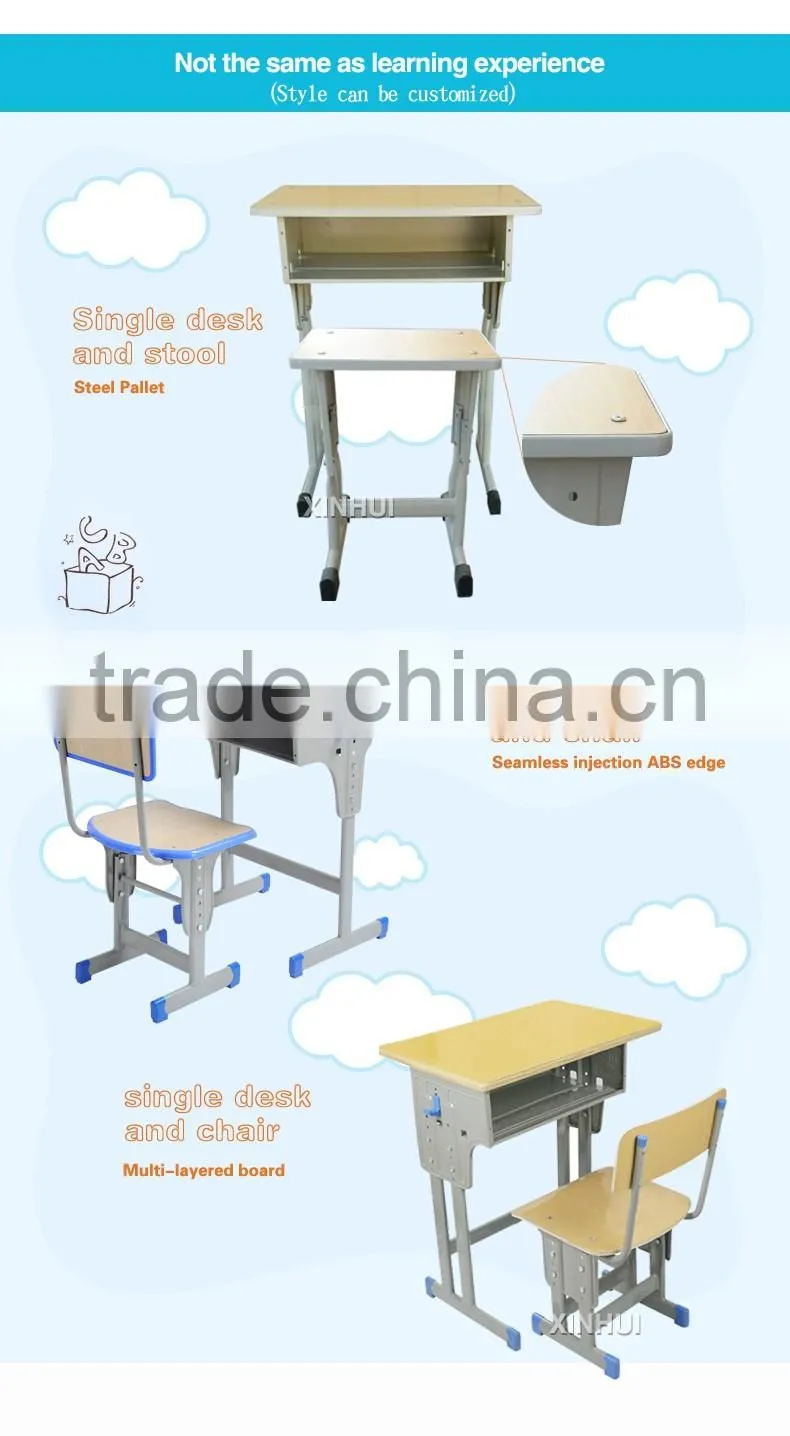 Modern style wooden desktop school desk and chair