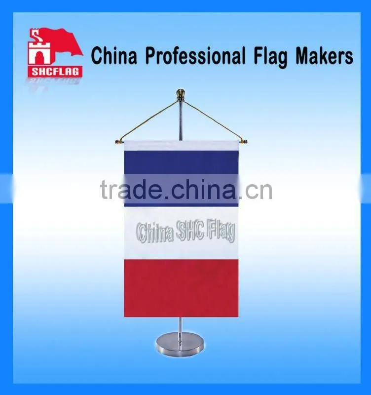 V-shaped table top flag office flag with metal base and pole