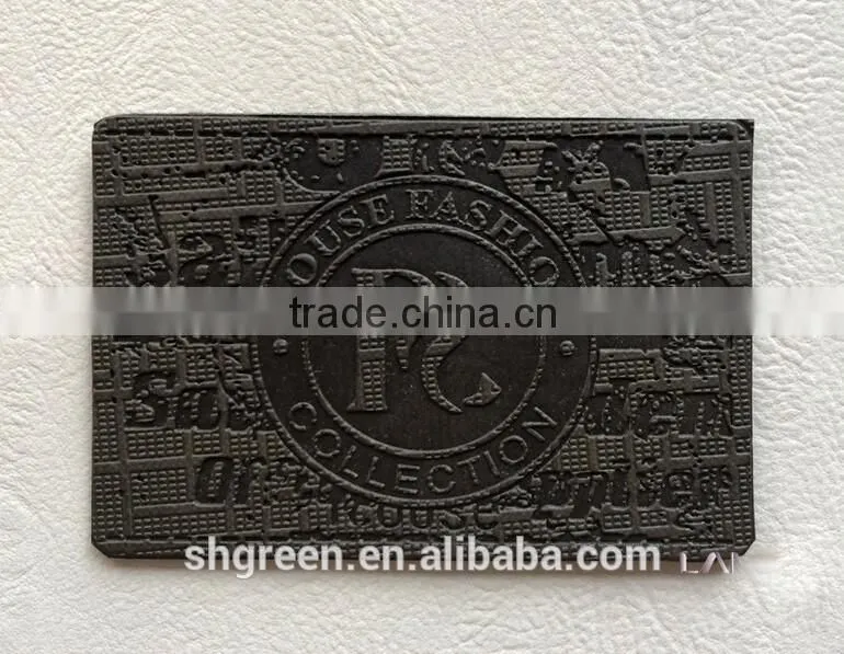 Embossed bear logo leather label for suits