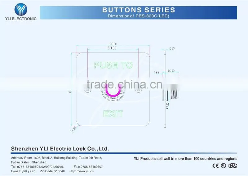 Piezoelectric Exit Button with NO/COM output contact &LED
