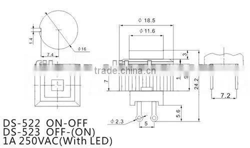YL6-34 16mm square push button mini switch on off 1a