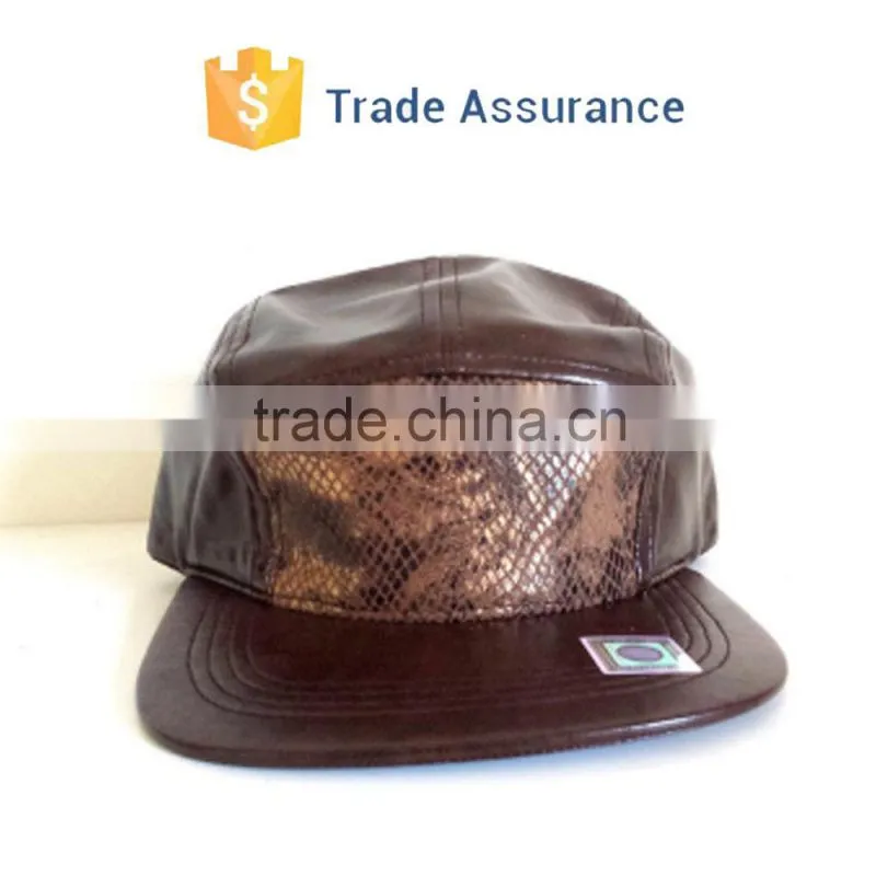 Fashion Blank Leather Hat Custom Snake Skin 5 Panel Hat Cap