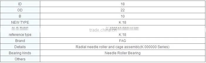 needle roller bearing K18 18x22x10mm