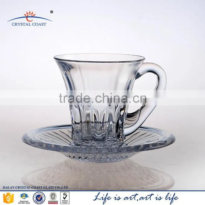 small crystal glass coffee cup and saucer set