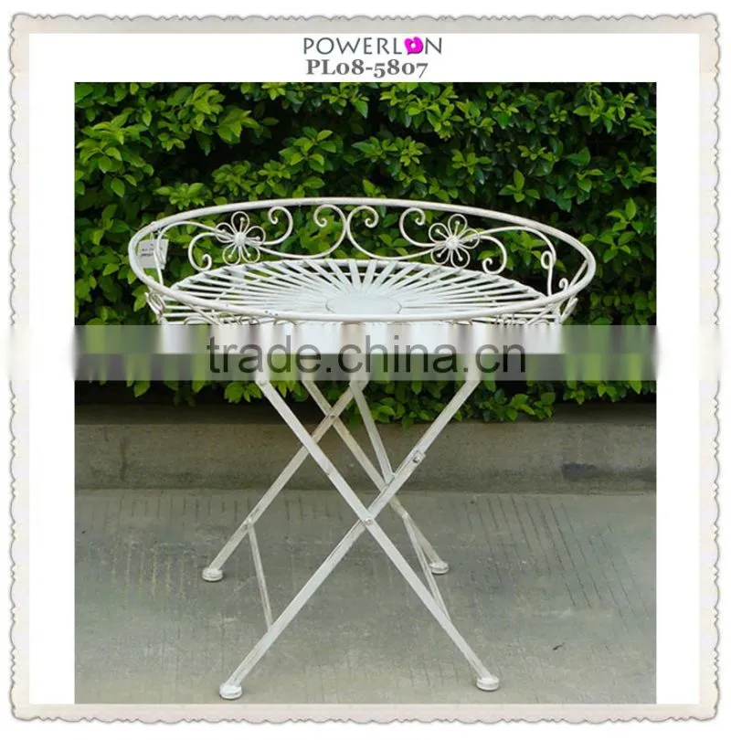 outdoor antique white metal tray table
